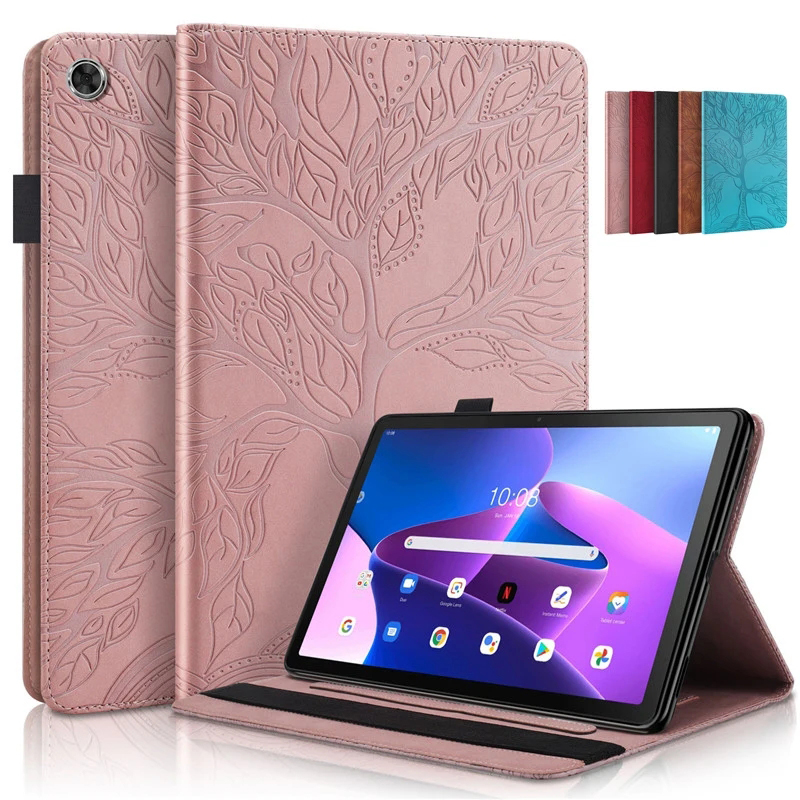 Lenovo Tablet M10 Accessories - 小箱レノボタブM10世代3 tb328fuケース10 1インチエンボスツリーレザーフリップカバーfundaためレノボタブM10 3rd世代タブレットケース