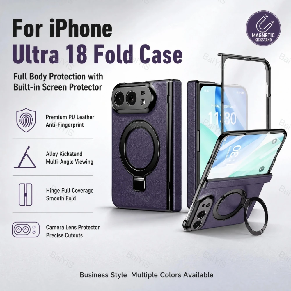 Windows Tablet Accessories - iPhone Duo用、MagSafe対応の磁石内蔵リング付きケース。高級PUレザー製で、全面保護ガラス、傷防止加工、ヒンジ保護カバーを備えています。