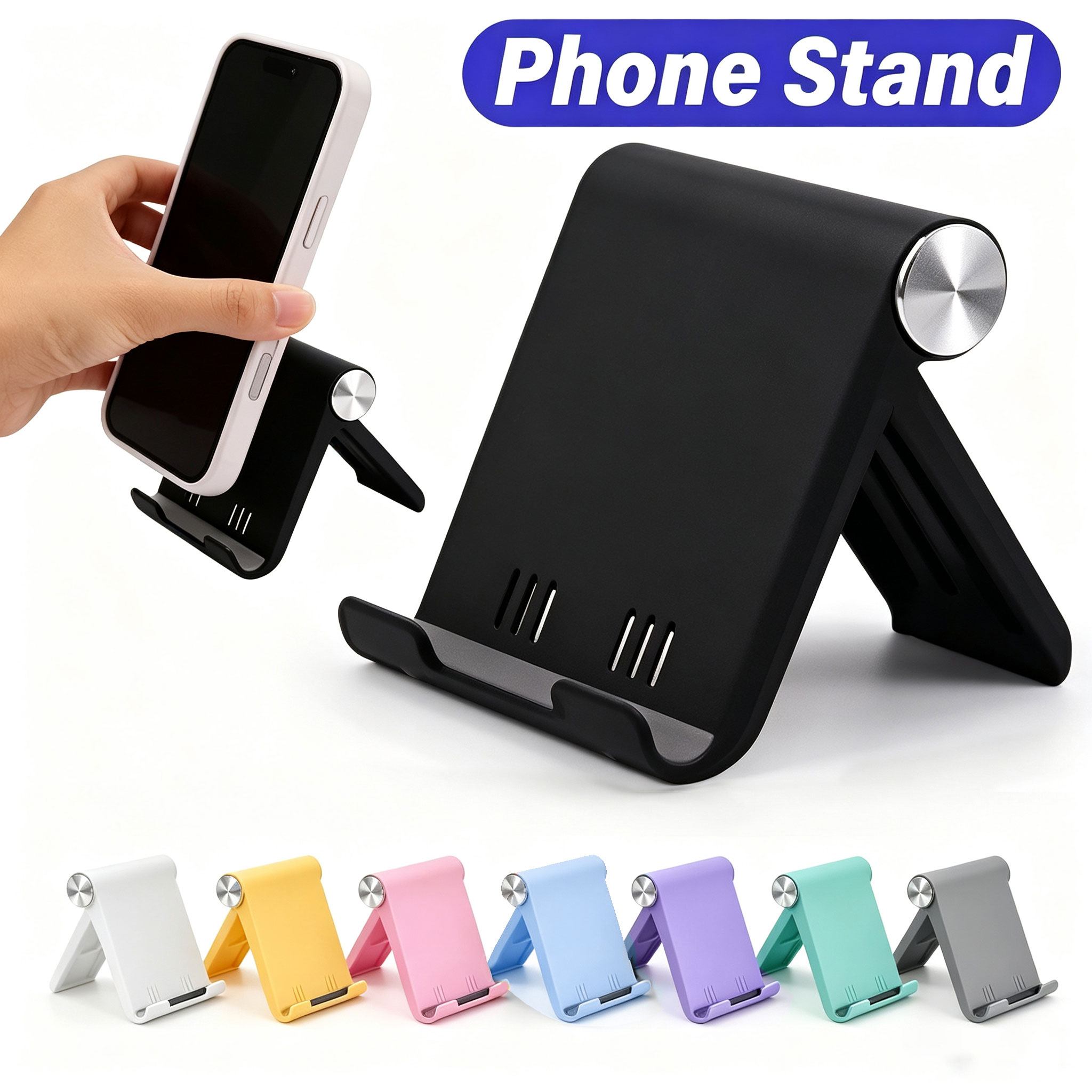 Tablet Stand Adjustable - 2個入り折りたたみ式携帯電話スタンド、8色調整可能なデスクトップホルダー、携帯電話とタブレット用の携帯用滑り止めサポート