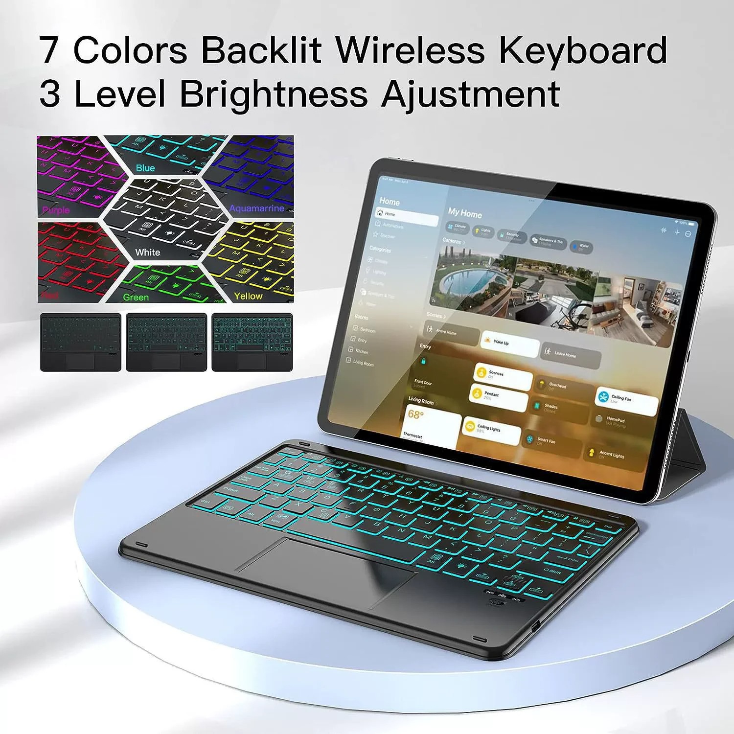 Windows Tablet Accessories - ユニバーサル10インチバックライト付きタッチパッドキーボード iPad、Windows、Android対応 ポータブル充電式キーボード ポルトガル語/スペイン語/韓国語対応