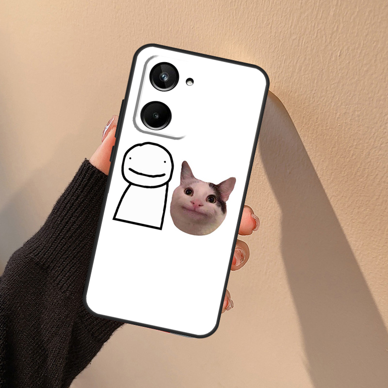 白鯨の猫のミームをモチーフにした、笑顔のイラスト入りケース。 - Realme C67 のレビューと価格