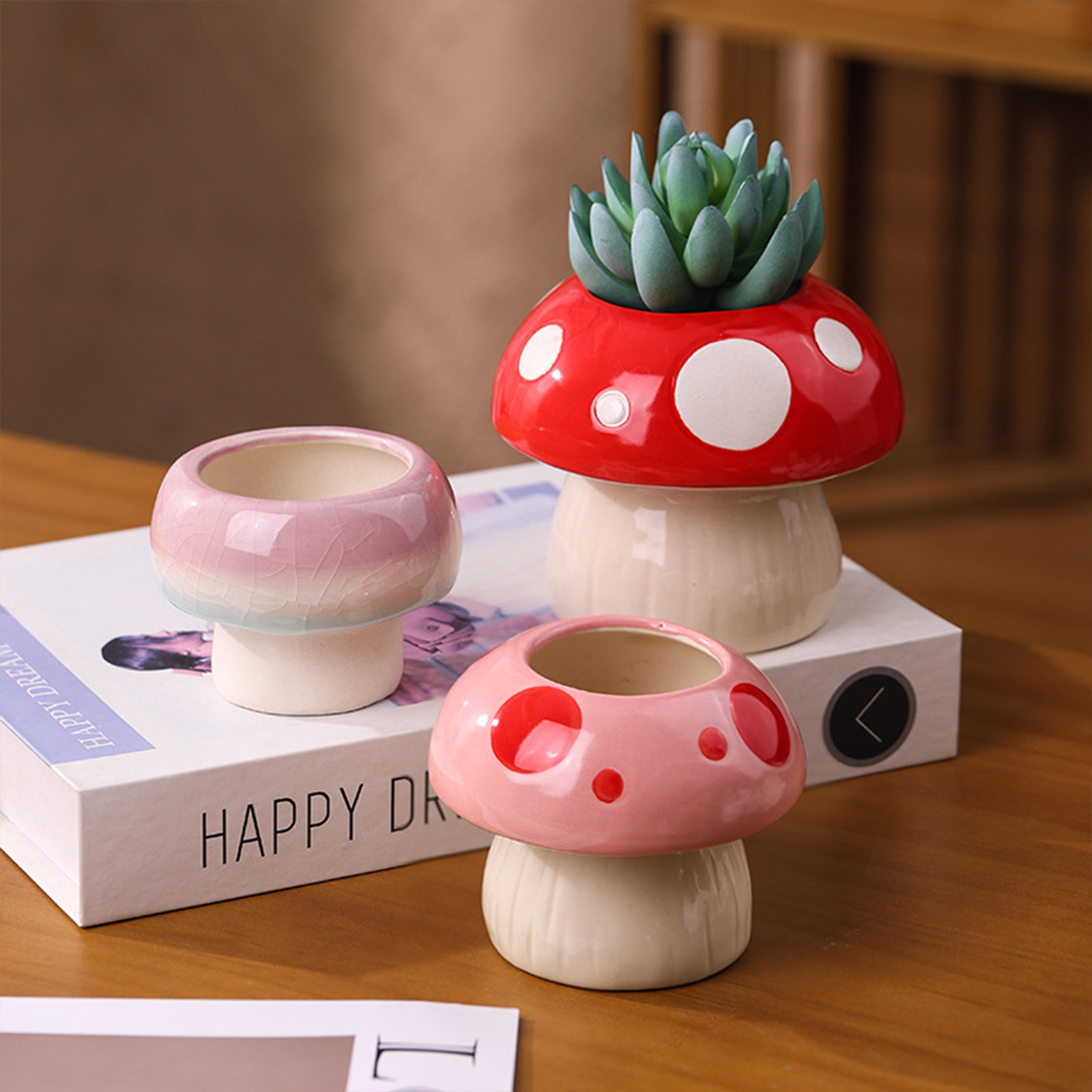 クリエイティブセラミック花瓶かわいいキノコの形をした水耕花瓶 - Tablet Reading Accessories のレビューと価格