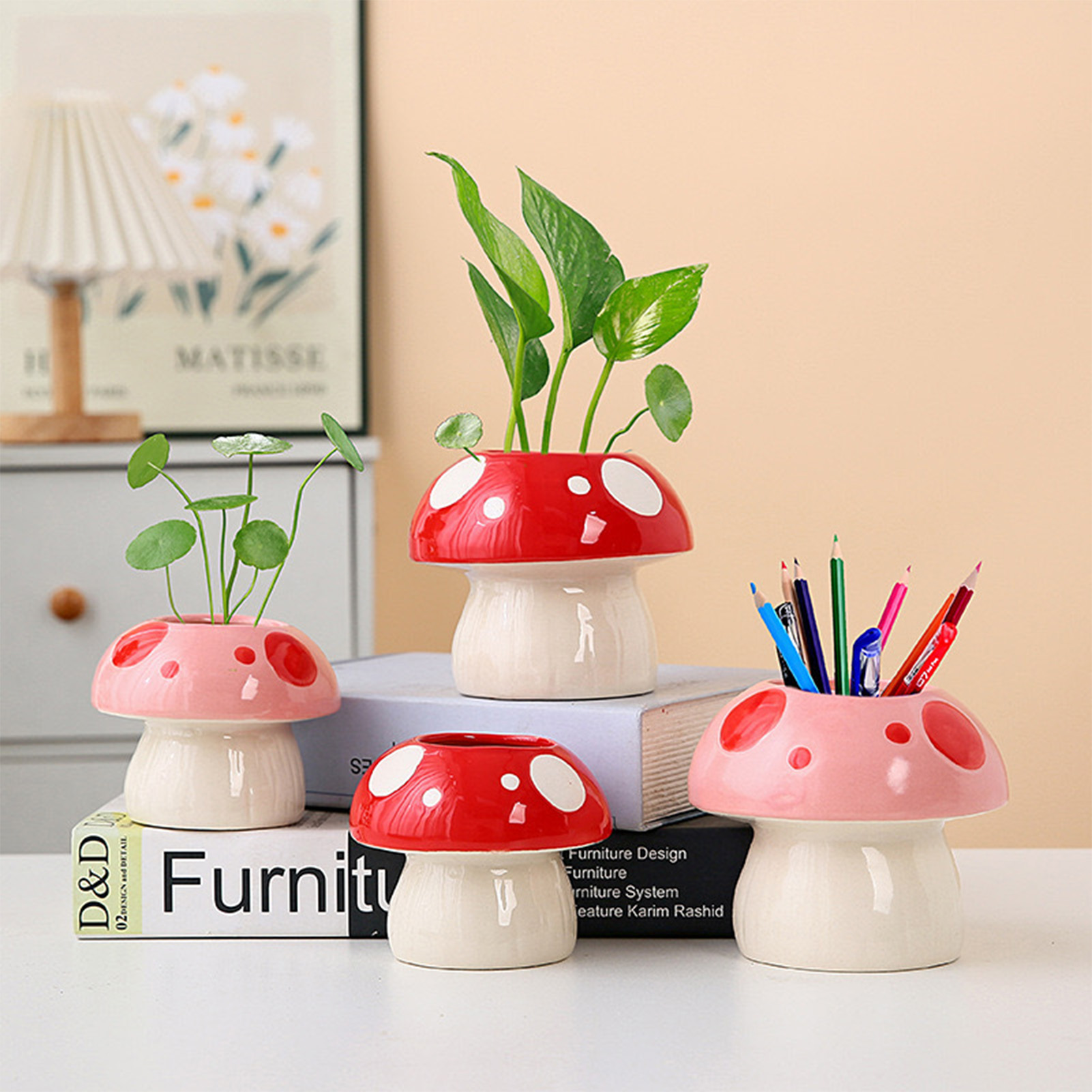 クリエイティブセラミック花瓶かわいいキノコの形をした水耕花瓶 - Tablet Reading Accessories のレビューと価格